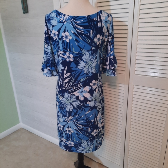 Cappagallo floral stretchy bell sleeve dress medium - Picture 3 of 9